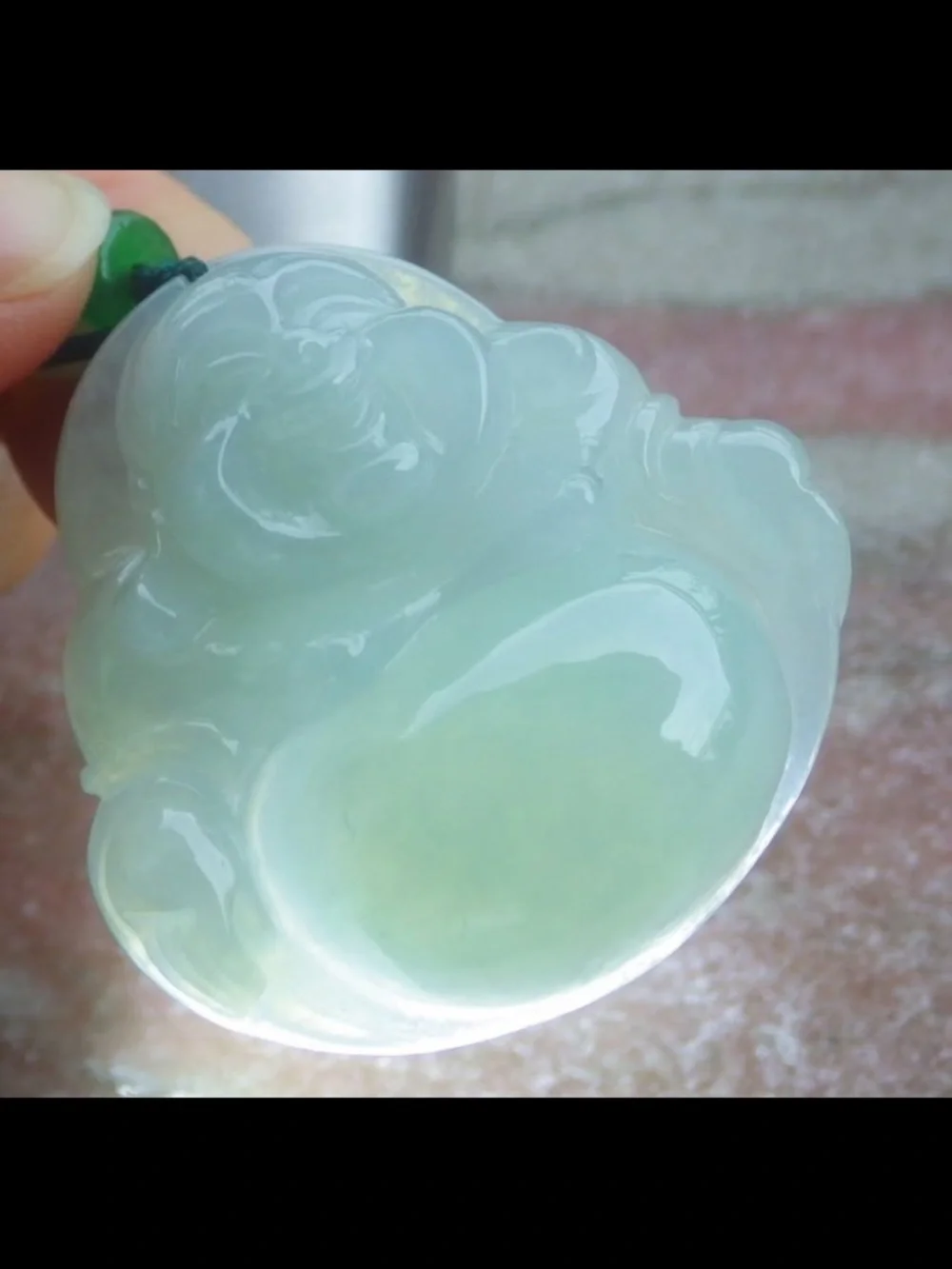 Certificate Jadeite Jade Light Green Pendant luck Laughing Buddha god